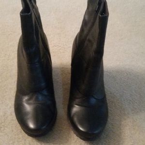 Black leather ankle wedge boot